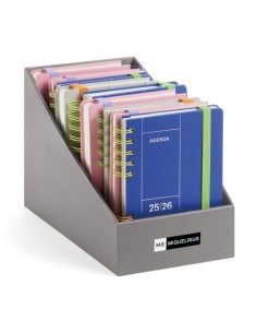 AGENDA ESCOLAR 2025-26 MIQUELRIUS CATALAN BACK TO BASICS WIRE-O tapa EXTRA con GOMA ACTIVA 8 ASSORTIMENT EXPOSITOR DE 15