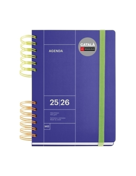 AGENDA ESCOLAR 2025-26 MIQUELRIUS CATALAN BACK TO BASICS WIRE-O tapa EXTRA con GOMA PLUS 4 1605x218 SV APAIS BLAU