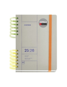 AGENDA ESCOLAR 2025-26 MIQUELRIUS CATALAN BACK TO BASICS WIRE-O tapa EXTRA con GOMA PLUS 4 1605x218 SV APAIS GRIS