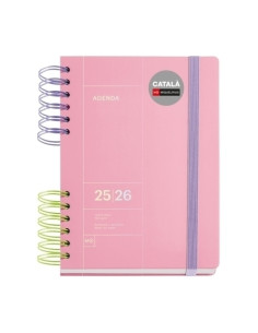 AGENDA ESCOLAR 2025-26 MIQUELRIUS CATALAN BACK TO BASICS WIRE-O tapa EXTRA con GOMA PLUS 4 1605x218 SV APAIS ROSA