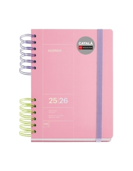 AGENDA ESCOLAR 2025-26 MIQUELRIUS CATALAN BACK TO BASICS WIRE-O tapa EXTRA con GOMA PLUS 4 1605x218 SV APAIS ROSA