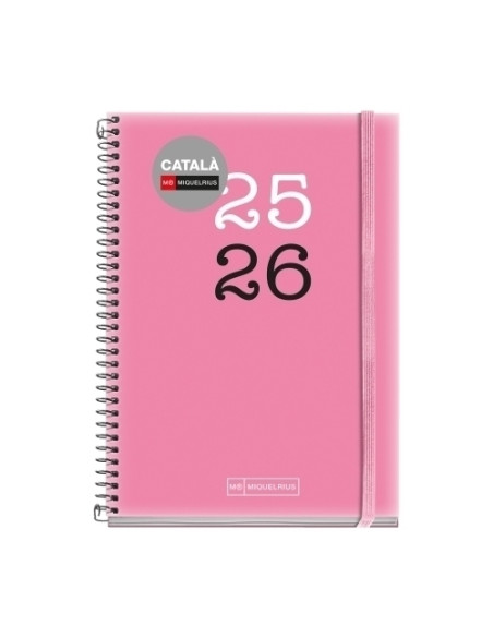 AGENDA ESCOLAR 2025-26 MIQUELRIUS CATALAN COLLEGE ESPIRAL tapa PP con GOMA ACTIVA 8 117x174 SV APAIS ROSA