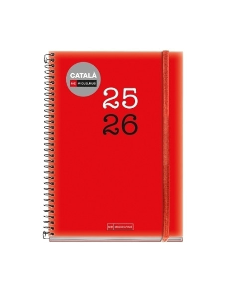 AGENDA ESCOLAR 2025-26 MIQUELRIUS CATALAN COLLEGE ESPIRAL tapa PP con GOMA PLUS 4 150x213 SV APAIS VERMELL
