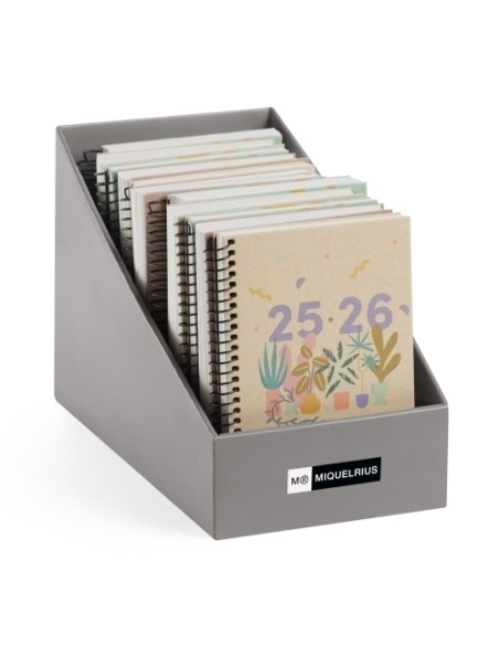 AGENDA ESCOLAR 2025-26 MIQUELRIUS CATALAN RECYCLED ESPIRAL tapa EXTRA ACTIVA 8 117x174 SV APAIS ASSORTIMENT EXPOSITOR DE 16