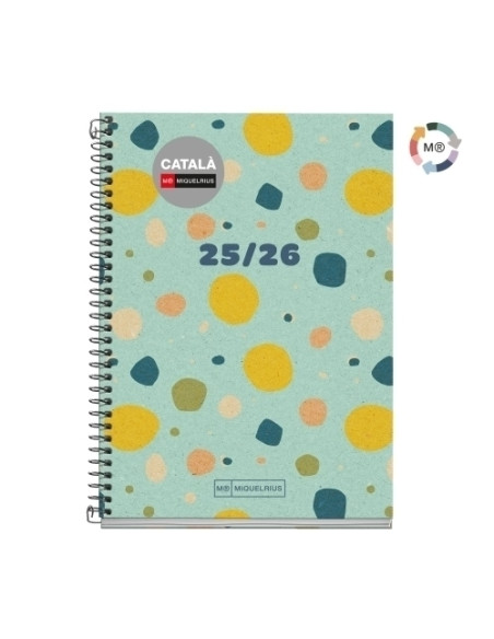AGENDA ESCOLAR 2025-26 MIQUELRIUS CATALAN RECYCLED ESPIRAL tapa EXTRA ACTIVA 8 117x174 SV APAIS CONFETTI