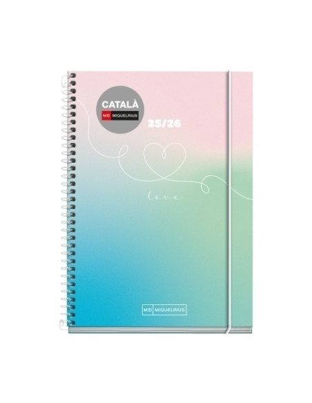 AGENDA ESCOLAR 2025-26 MIQUELRIUS CATALAN SCHOOL DESIGN ESPIRAL tapa EXTRA con GOMA ACTIVA 8 117x174 SV APAIS LOVE
