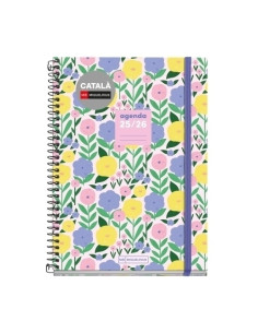 AGENDA ESCOLAR 2025-26 MIQUELRIUS CATALAN TEEN ESPIRAL tapa EXTRA con GOMA PLUS 4 155x215 DP BLOSSOM