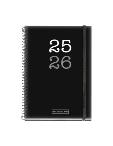 AGENDA ESCOLAR 2025-26 MIQUELRIUS COLLEGE ESPIRAL tapa PP con GOMA ACTIVA 8 117x174 DP NEGRO