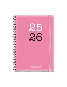 AGENDA ESCOLAR 2025-26 MIQUELRIUS COLLEGE ESPIRAL tapa PP con GOMA ACTIVA 8 117x174 DP ROSA