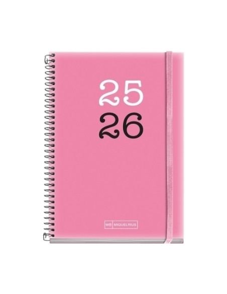 AGENDA ESCOLAR 2025-26 MIQUELRIUS COLLEGE ESPIRAL tapa PP con GOMA ACTIVA 8 117x174 DP ROSA