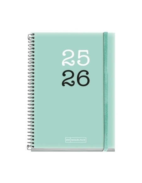 AGENDA ESCOLAR 2025-26 MIQUELRIUS COLLEGE ESPIRAL tapa PP con GOMA ACTIVA 8 117x174 SV APAIS AGUAMARINA