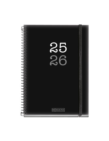 AGENDA ESCOLAR 2025-26 MIQUELRIUS COLLEGE ESPIRAL tapa PP con GOMA PLUS 4 150x213 DP NEGRO