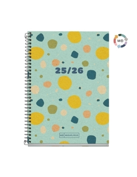AGENDA ESCOLAR 2025-26 MIQUELRIUS RECYCLED ESPIRAL tapa EXTRA ACTIVA 8 117x174 SV APAIS CONFETTI