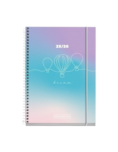 AGENDA ESCOLAR 2025-26 MIQUELRIUS SCHOOL DESIGN ESPIRAL tapa EXTRA con GOMA ACTIVA 8 117x174 SV APAIS DREAM