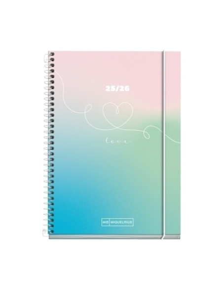 AGENDA ESCOLAR 2025-26 MIQUELRIUS SCHOOL DESIGN ESPIRAL tapa EXTRA con GOMA ACTIVA 8 117x174 SV APAIS LOVE