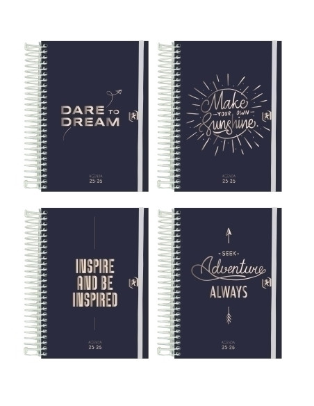 AGENDA ESCOLAR 2025-26 OXFORD SO CHIC ESPIRAL tapa EXTRADURA con GOMA 8 DP SURTIDO 4 mod