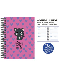 AGENDA ESCOLAR 2025-26 SENFORT CATALAN JUNIOR DECORADA ESPIRAL tapa PVC 150x210 SV CATS ROSA