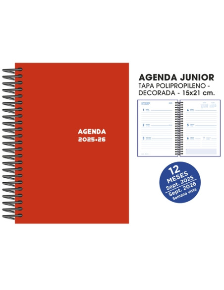 AGENDA ESCOLAR 2025-26 SENFORT CATALAN JUNIOR ESPIRAL tapa PVC 150x210 SV ROJO