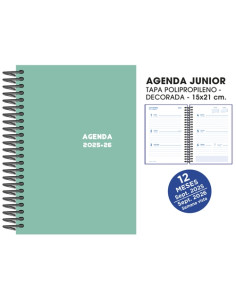 AGENDA ESCOLAR 2025-26 SENFORT CATALAN JUNIOR ESPIRAL tapa PVC 150x210 SV TURQUESA