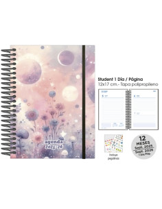 AGENDA ESCOLAR 2025-26 SENFORT CATALAN STUDENT DECORADA ESPIRAL tapa PP con GOMA 120x170 DP GARDEN PLANET