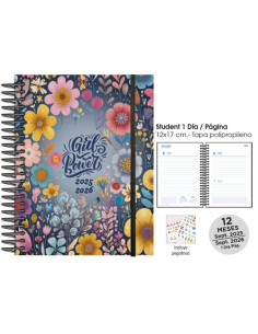 AGENDA ESCOLAR 2025-26 SENFORT CATALAN STUDENT DECORADA ESPIRAL tapa PP con GOMA 120x170 DP GIRLS POWER