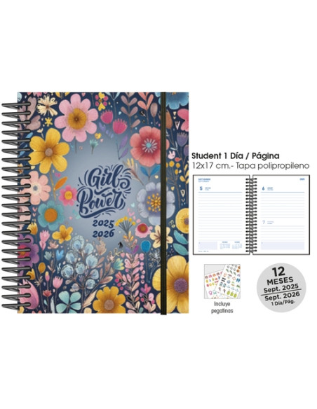 AGENDA ESCOLAR 2025-26 SENFORT CATALAN STUDENT DECORADA ESPIRAL tapa PP con GOMA 120x170 DP GIRLS POWER
