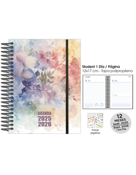 AGENDA ESCOLAR 2025-26 SENFORT CATALAN STUDENT DECORADA ESPIRAL tapa PP con GOMA 120x170 DP ROMANTIC