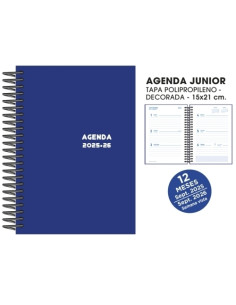 AGENDA ESCOLAR 2025-26 SENFORT JUNIOR ESPIRAL tapa PVC 150x210 SV AZUL