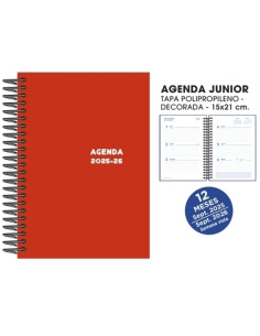 AGENDA ESCOLAR 2025-26 SENFORT JUNIOR ESPIRAL tapa PVC 150x210 SV ROJO
