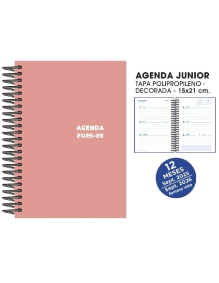 AGENDA ESCOLAR 2025-26 SENFORT JUNIOR ESPIRAL tapa PVC 150x210 SV ROSA