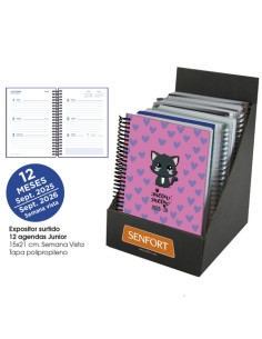 AGENDA ESCOLAR 2025-26 SENFORT JUNIOR ESPIRAL tapa PVC 150x210 SV SURTIDO EXPOSITOR DE 12