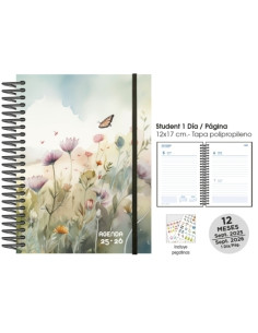 AGENDA ESCOLAR 2025-26 SENFORT STUDENT DECORADA ESPIRAL tapa PP con GOMA 120x170 DP ACUARELA