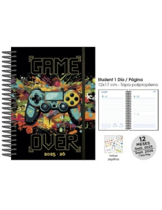 AGENDA ESCOLAR 2025-26 SENFORT STUDENT DECORADA ESPIRAL tapa PP con GOMA 120x170 DP GAME OVER