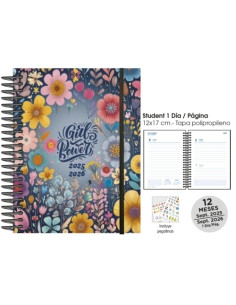 AGENDA ESCOLAR 2025-26 SENFORT STUDENT DECORADA ESPIRAL tapa PP con GOMA 120x170 DP GIRLS POWER