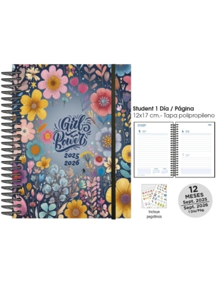 AGENDA ESCOLAR 2025-26 SENFORT STUDENT DECORADA ESPIRAL tapa PP con GOMA 120x170 DP GIRLS POWER