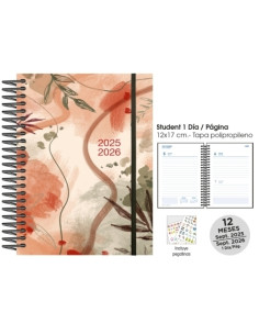 AGENDA ESCOLAR 2025-26 SENFORT STUDENT DECORADA ESPIRAL tapa PP con GOMA 120x170 DP SUNSET