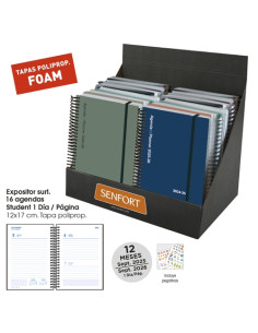 AGENDA ESCOLAR 2025-26 SENFORT STUDENT FOAM ESPIRAL tapa PP con GOMA 120x170 DP SURTIDO EXPOSITOR DE 16
