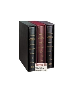 ALBUM de MONEDAS PARDO 4 anillas PESETAS JUAN CARLOS I tomo III 1996-2001 con CAJETIN BURDEOS