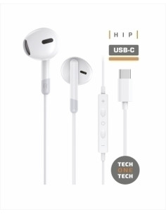 AURICULARES TECH-ONE-TECH EARTECH DE BOTON CON CONECTOR USB-C MICROFONO INTEGRADO BLANCO