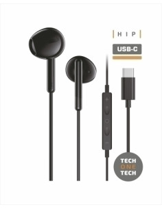 AURICULARES TECH-ONE-TECH EARTECH DE BOTON CON CONECTOR USB-C MICROFONO INTEGRADO NEGRO