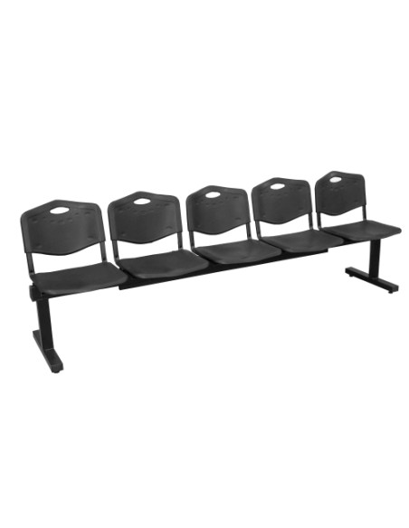 BANCADA PIQUERAS Y CRESPO ALBATANA 5 PLAZAS DISEÑO ROBUSTO PATAS CON TOPES REGULADORES ASIENTO Y RESPALDO PVC NEGRO