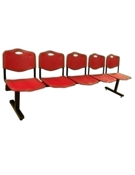 BANCADA PIQUERAS Y CRESPO ALBATANA 5 PLAZAS ESTRUCTURA NEGRA ASIENTO Y RESPALDO PVC ROJO