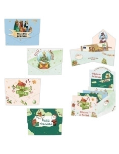 BILLETERO DE FELICITACION ARGUVAL NAVIDAD CON CIERRE 110x85 SURTIDO EXPOSITOR DE 48 4 diseños