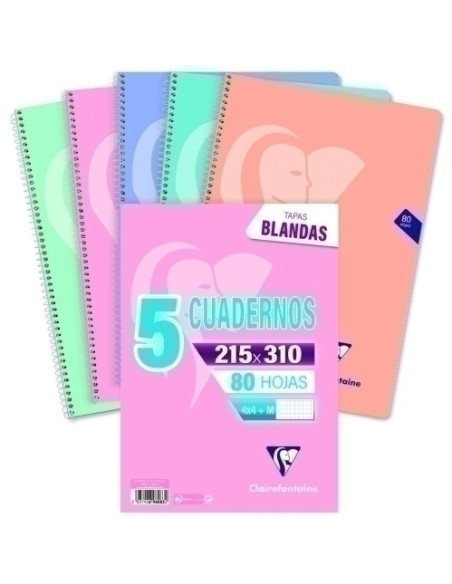 BLOC CLAIREFONTAINE  MIMESYS F 80h 4x4 90g COLORES PASTEL PACK DE 5