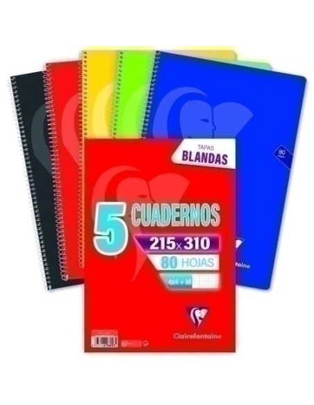 BLOC CLAIREFONTAINE MIMESYS F 80h 4x4 90g COLORES VIVOS PACK DE 5