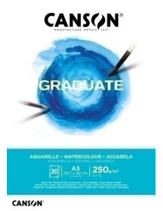 BLOC DE DIBUJO CANSON GRADUATE AQUARELLE ENCOLADO GRANO FINO A3 250g 20h