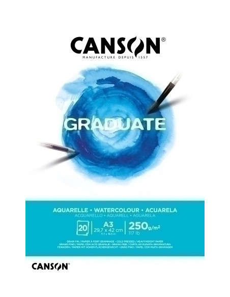 BLOC DE DIBUJO CANSON GRADUATE AQUARELLE ENCOLADO GRANO FINO A3 250g 20h