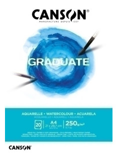 BLOC DE DIBUJO CANSON GRADUATE AQUARELLE ENCOLADO GRANO FINO A4 250g 20h