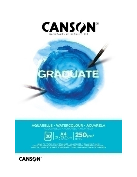BLOC DE DIBUJO CANSON GRADUATE AQUARELLE ENCOLADO GRANO FINO A4 250g 20h