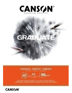 BLOC DE DIBUJO CANSON GRADUATE CROQUIS ENCOLADO GRANO FINO A3 96g 40h